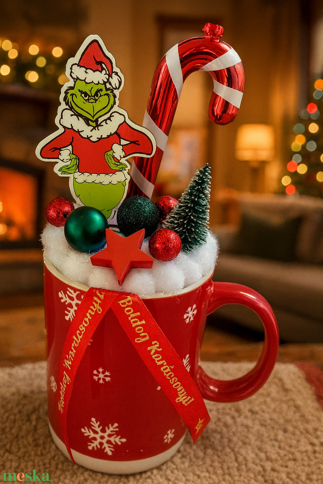 Grincses karácsonyi bögrés dísz  - karácsony - adventi díszek - adventi asztaldísz - Meska.hu