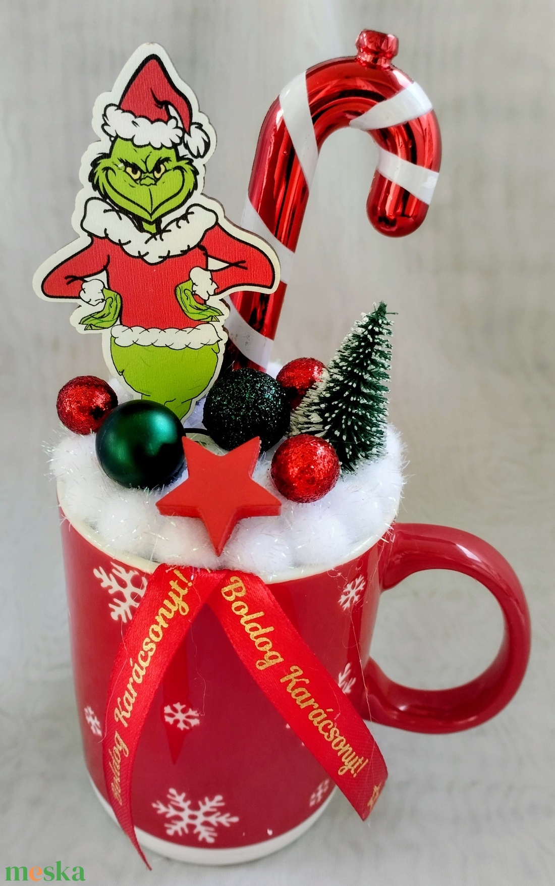 Grincses karácsonyi bögrés dísz  - karácsony - adventi díszek - adventi asztaldísz - Meska.hu