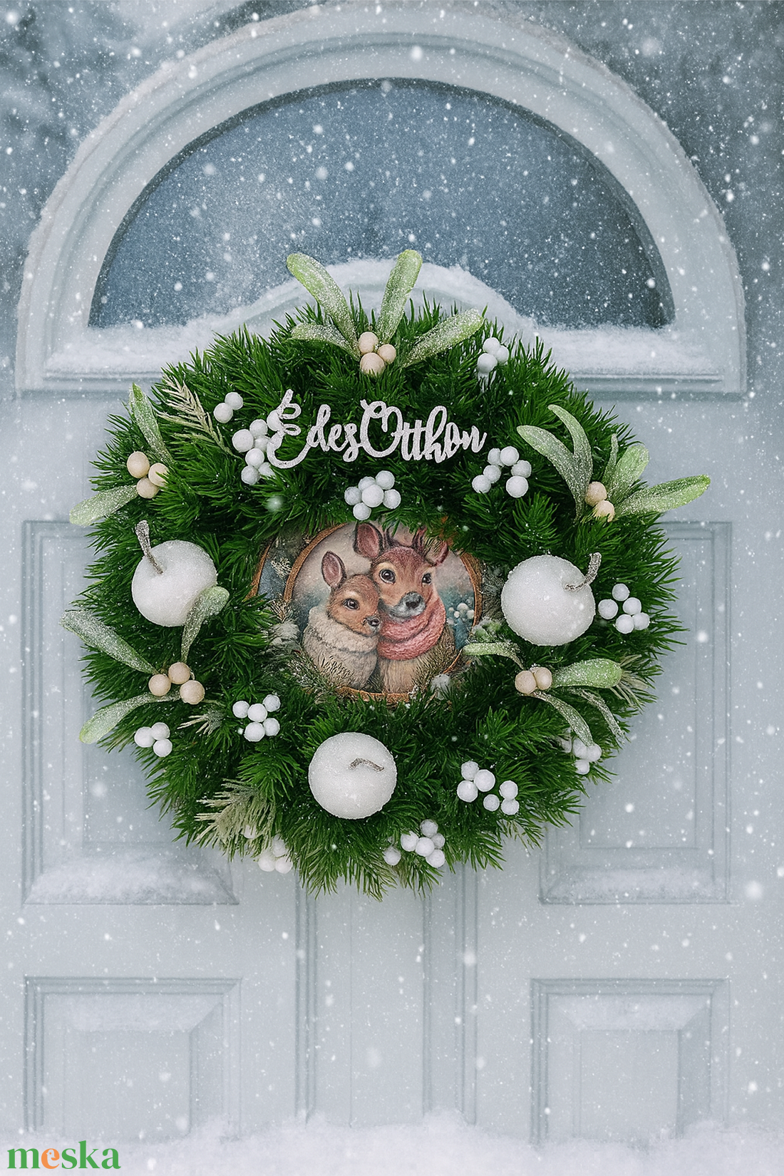 Téli hangulatú ajtódísz szarvaspárral - karácsony - adventi díszek - adventi ajtódísz - Meska.hu