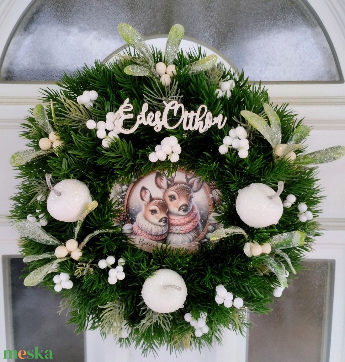 Téli hangulatú ajtódísz szarvaspárral - karácsony - adventi díszek - adventi ajtódísz - Meska.hu