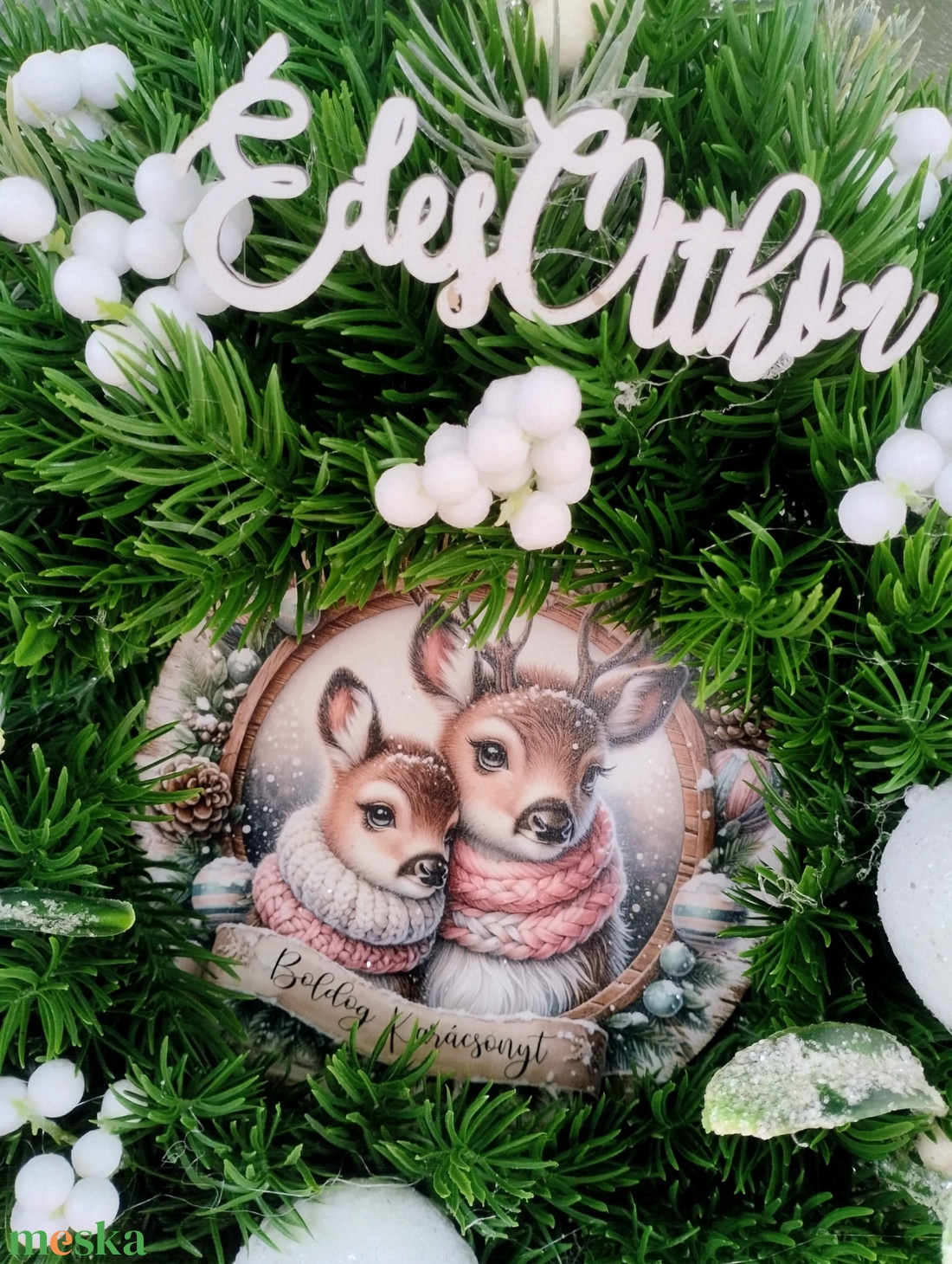 Téli hangulatú ajtódísz szarvaspárral - karácsony - adventi díszek - adventi ajtódísz - Meska.hu