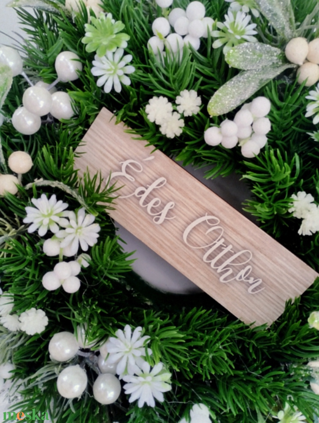 Téli ajtódísz műfenyő alapon - otthon & életmód - dekoráció - ajtó- és ablak dekoráció - ajtódísz & kopogtató - Meska.hu