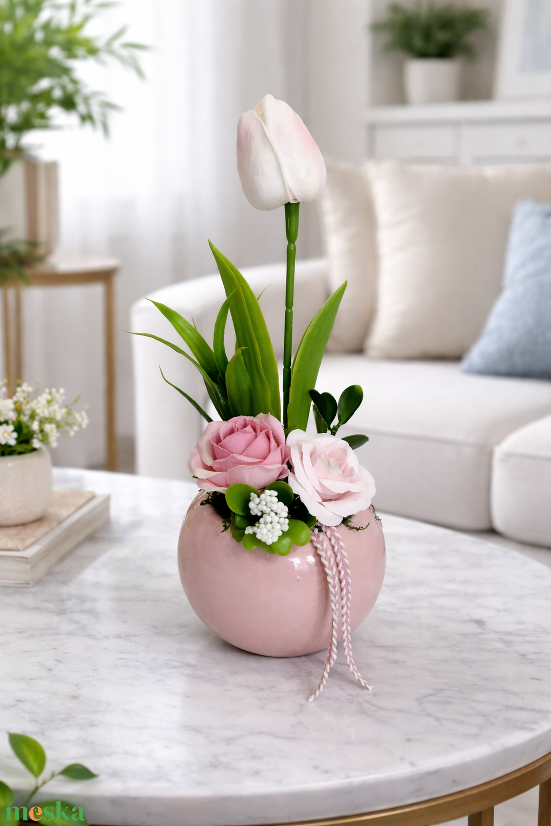Rózsaszín kaspós kis tavaszi asztaldísz - otthon & életmód - dekoráció - Meska.hu