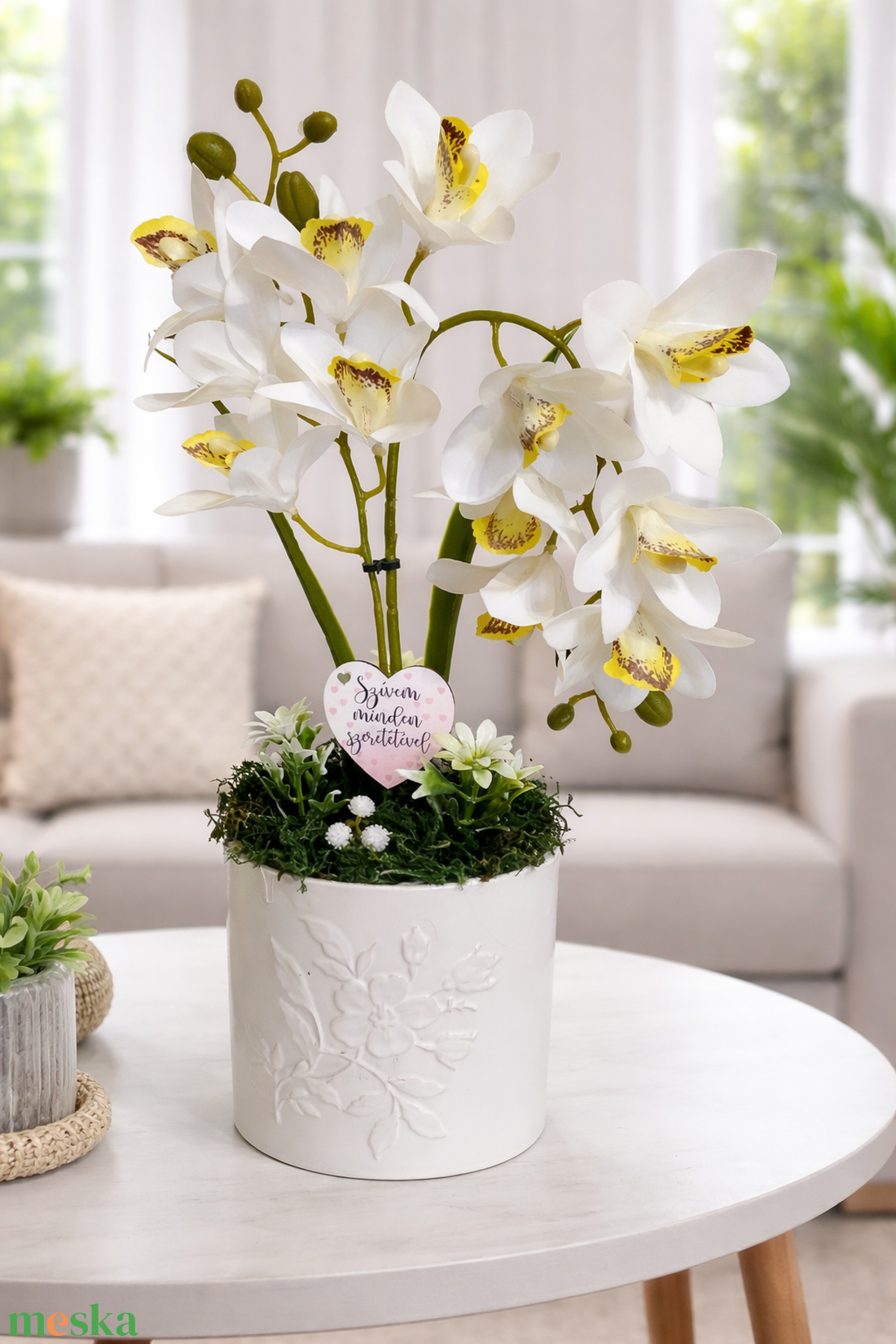 Elegáns gondozásmentes fehér orchidea  - otthon & életmód - dekoráció - asztal és polc dekoráció - asztaldísz - Meska.hu