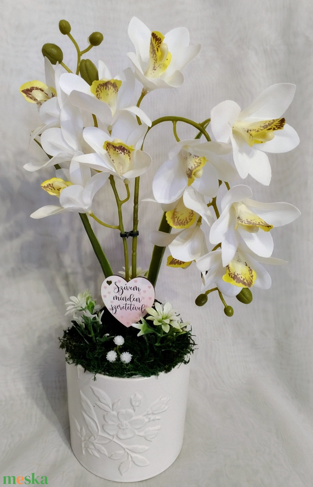 Elegáns gondozásmentes fehér orchidea  - otthon & életmód - dekoráció - asztal és polc dekoráció - asztaldísz - Meska.hu
