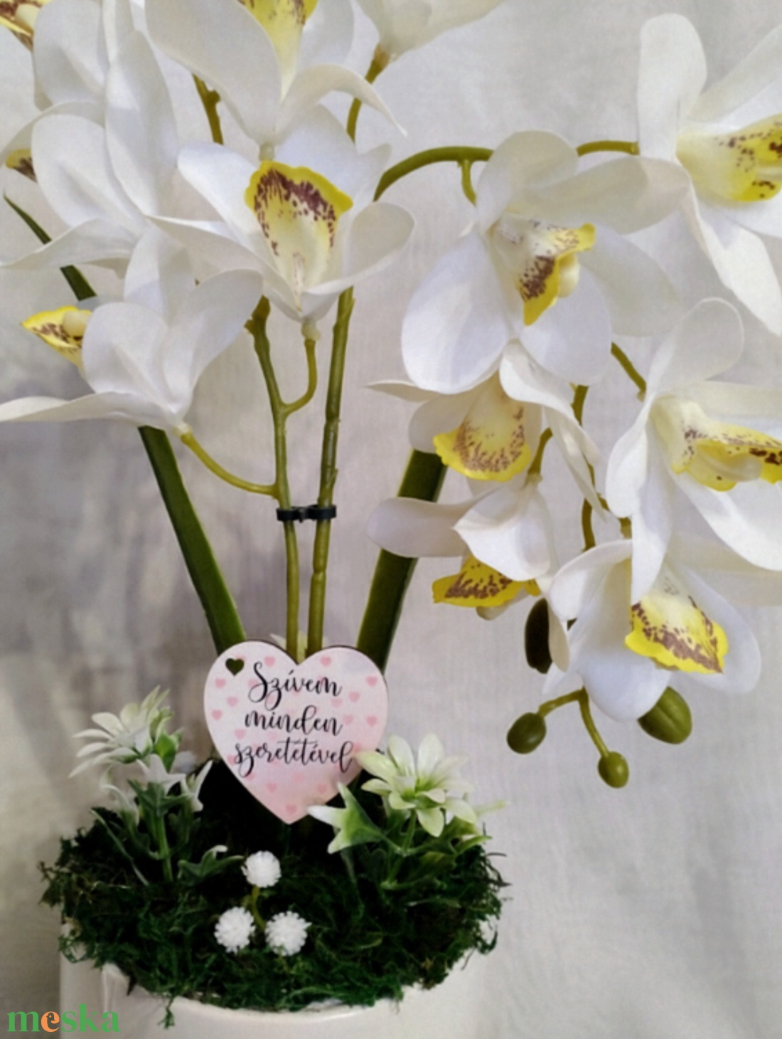 Elegáns gondozásmentes fehér orchidea  - otthon & életmód - dekoráció - asztal és polc dekoráció - asztaldísz - Meska.hu