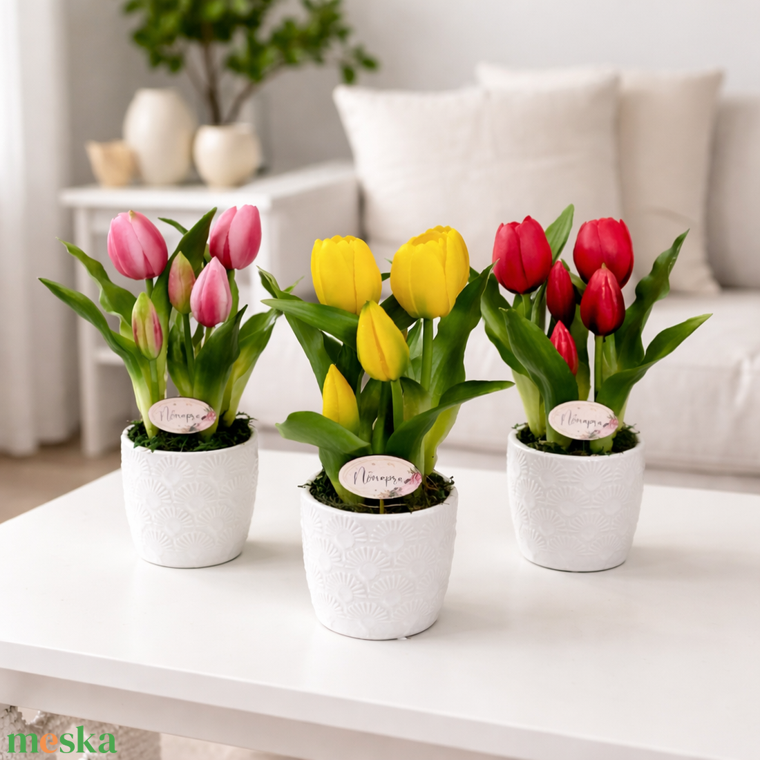 Élethű tulipán kerámia kaspóban - otthon & életmód - dekoráció - asztal és polc dekoráció - asztaldísz - Meska.hu