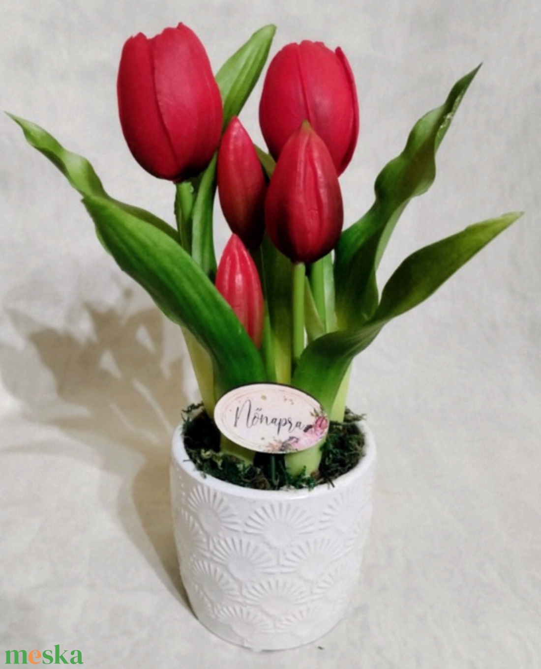 Élethű tulipán kerámia kaspóban - otthon & életmód - dekoráció - asztal és polc dekoráció - asztaldísz - Meska.hu