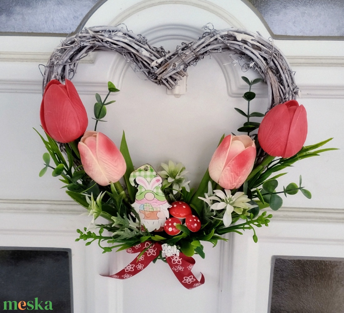 Szív alakú tulipános ajtódísz  - otthon & életmód - dekoráció - ajtó- és ablak dekoráció - ajtódísz & kopogtató - Meska.hu