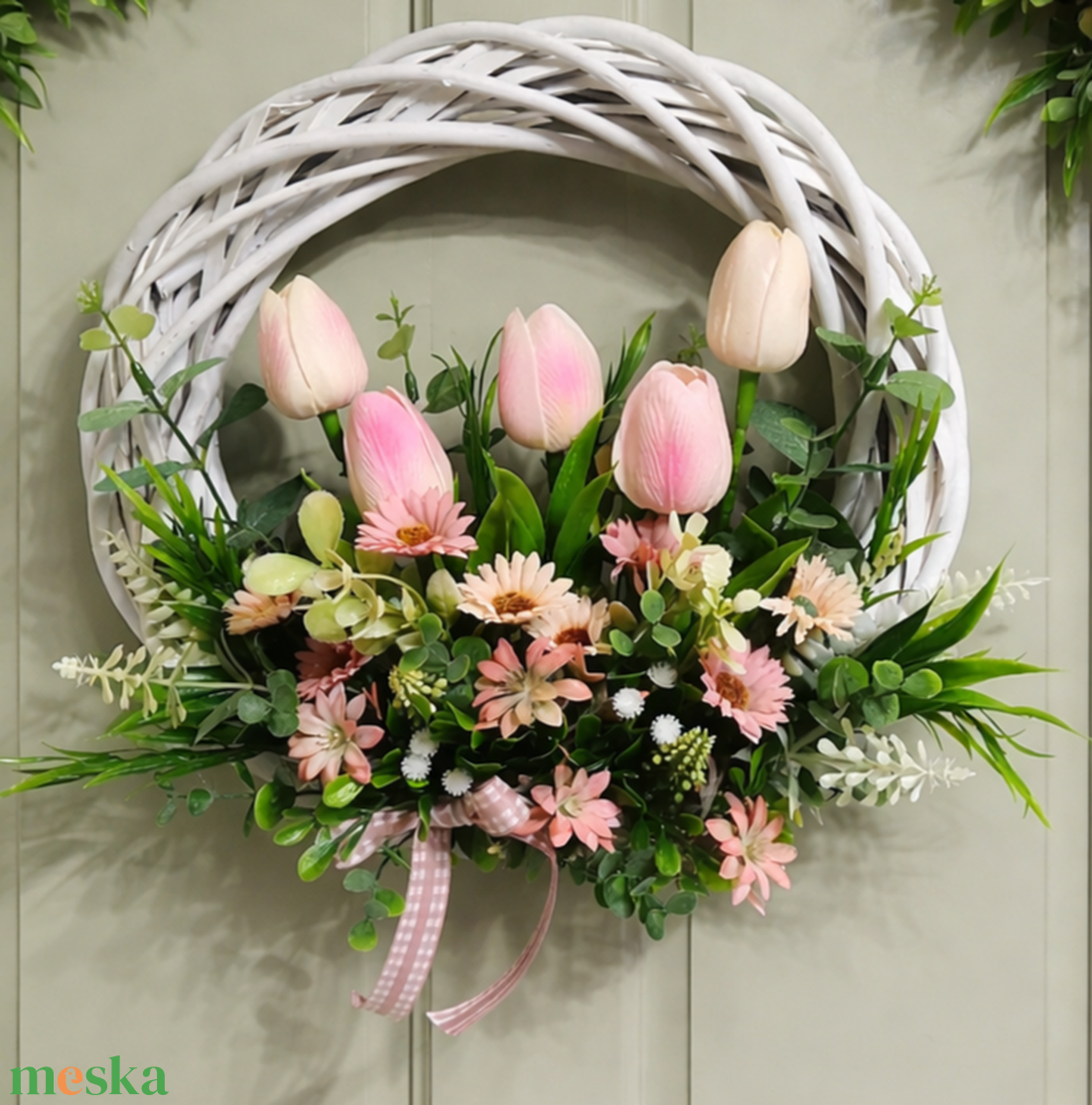 Tavaszi tulipános ajtódísz-finom pasztell hangulatban - otthon & életmód - dekoráció - ajtó- és ablak dekoráció - ajtódísz & kopogtató - Meska.hu