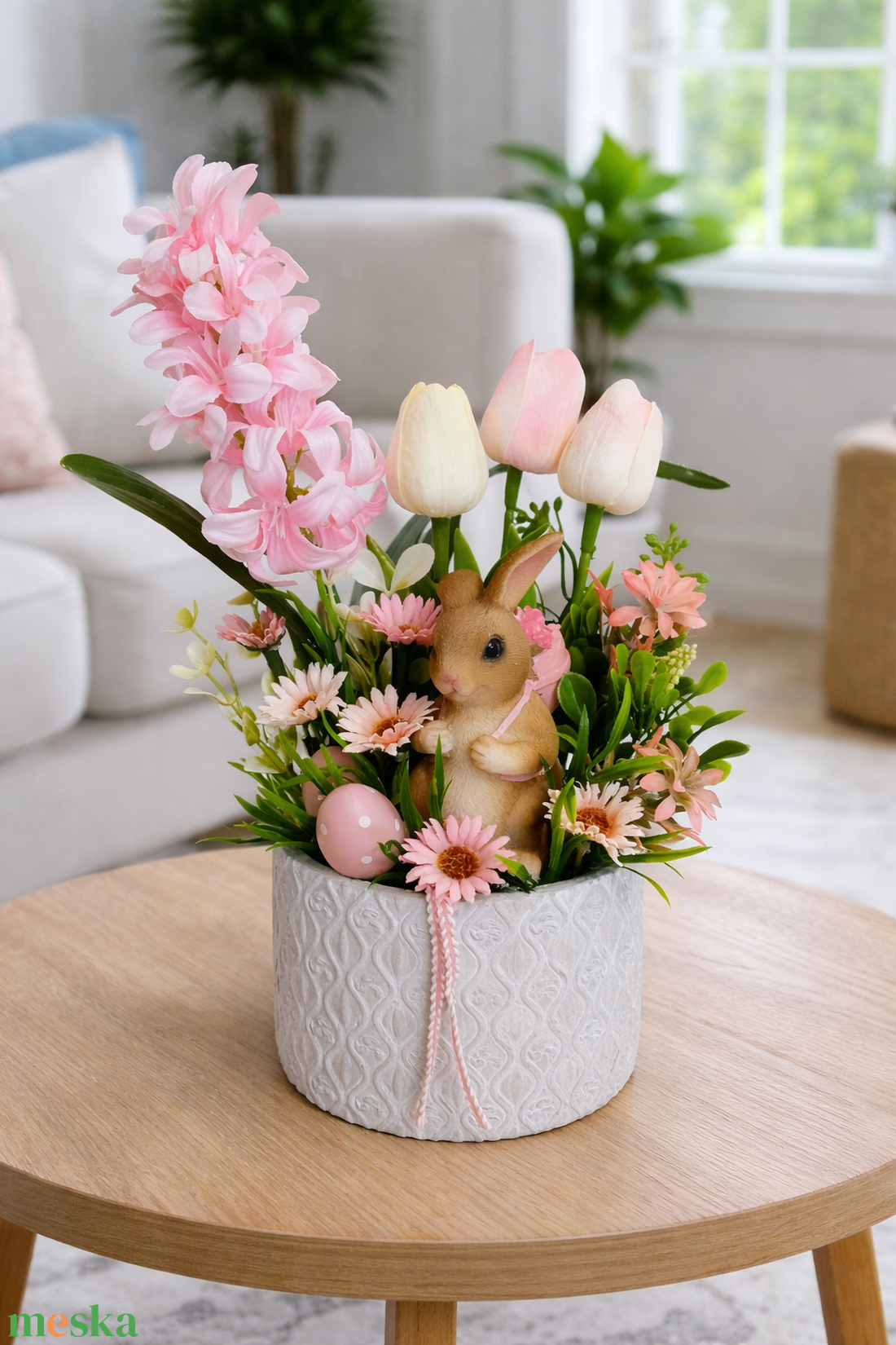 Nyuszis tavaszi asztaldísz pasztell hangulatban  - otthon & életmód - dekoráció - húsvéti asztaldíszek - Meska.hu