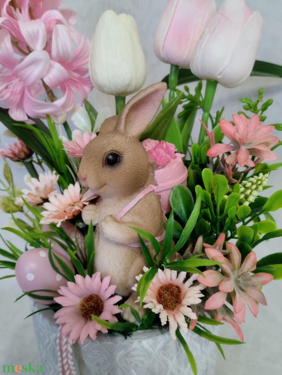 Nyuszis tavaszi asztaldísz pasztell hangulatban  - otthon & életmód - dekoráció - húsvéti asztaldíszek - Meska.hu