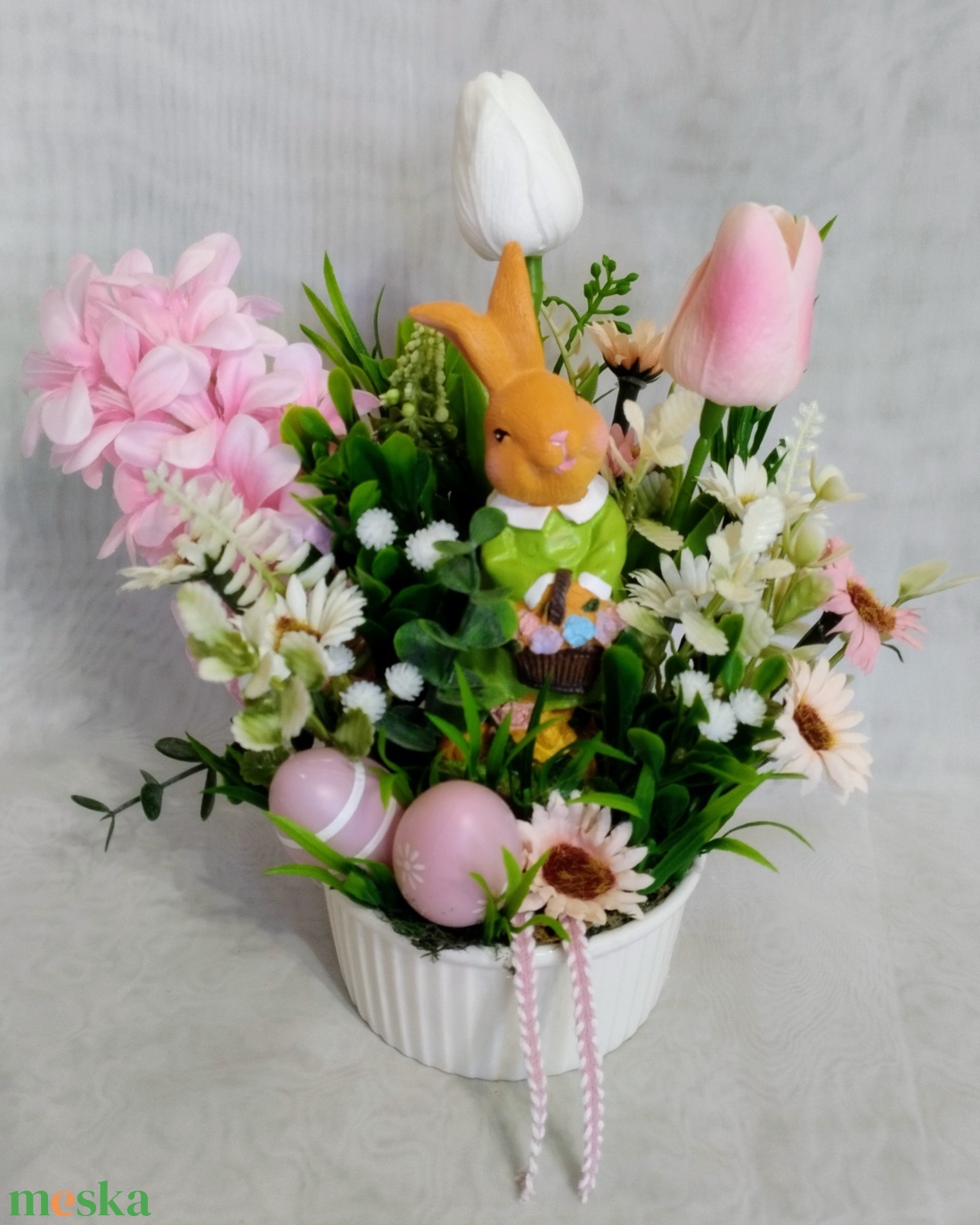 Tavaszi nyuszi lányos asztaldísz  - otthon & életmód - dekoráció - húsvéti asztaldíszek - Meska.hu