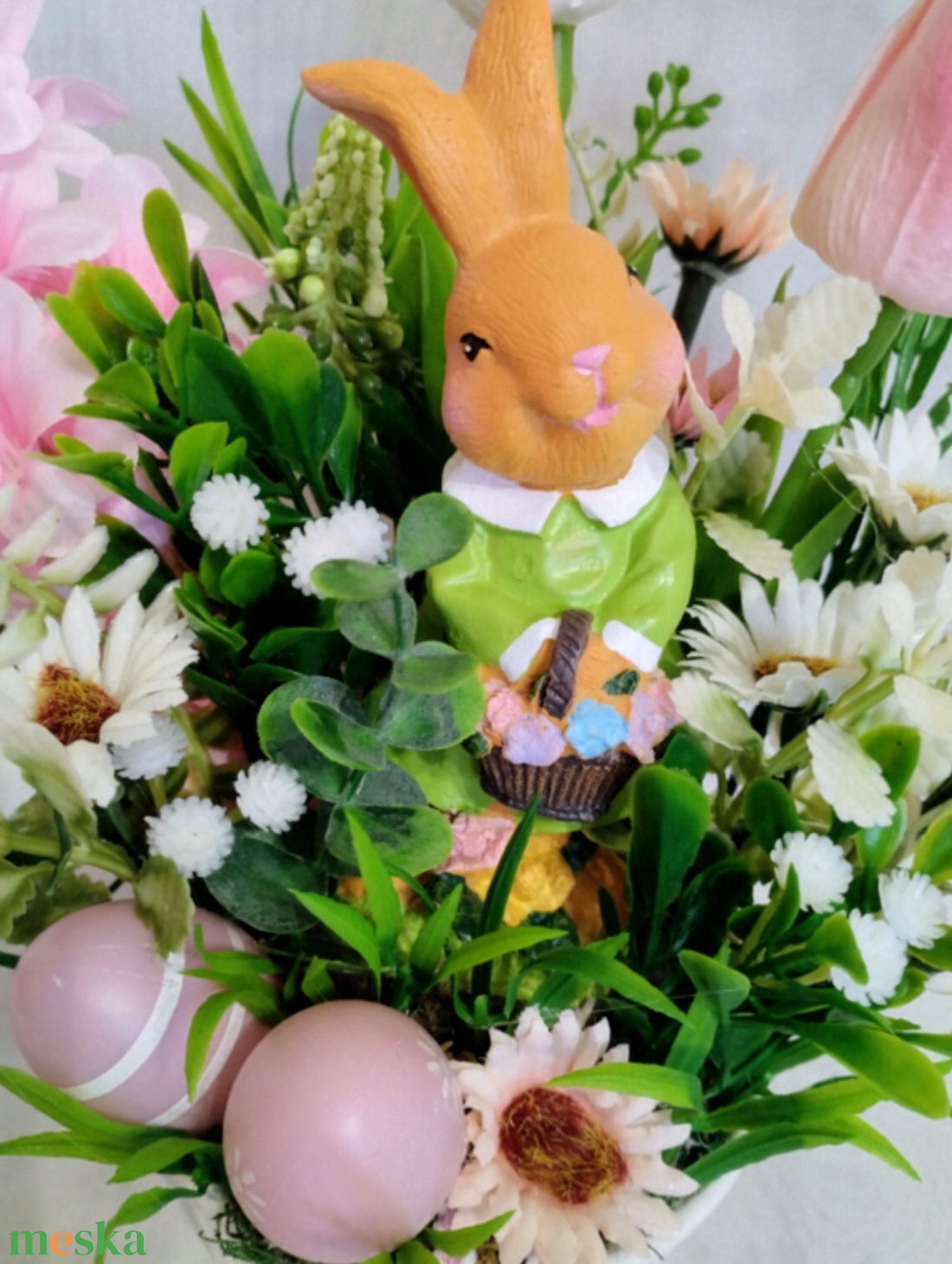 Tavaszi nyuszi lányos asztaldísz  - otthon & életmód - dekoráció - húsvéti asztaldíszek - Meska.hu