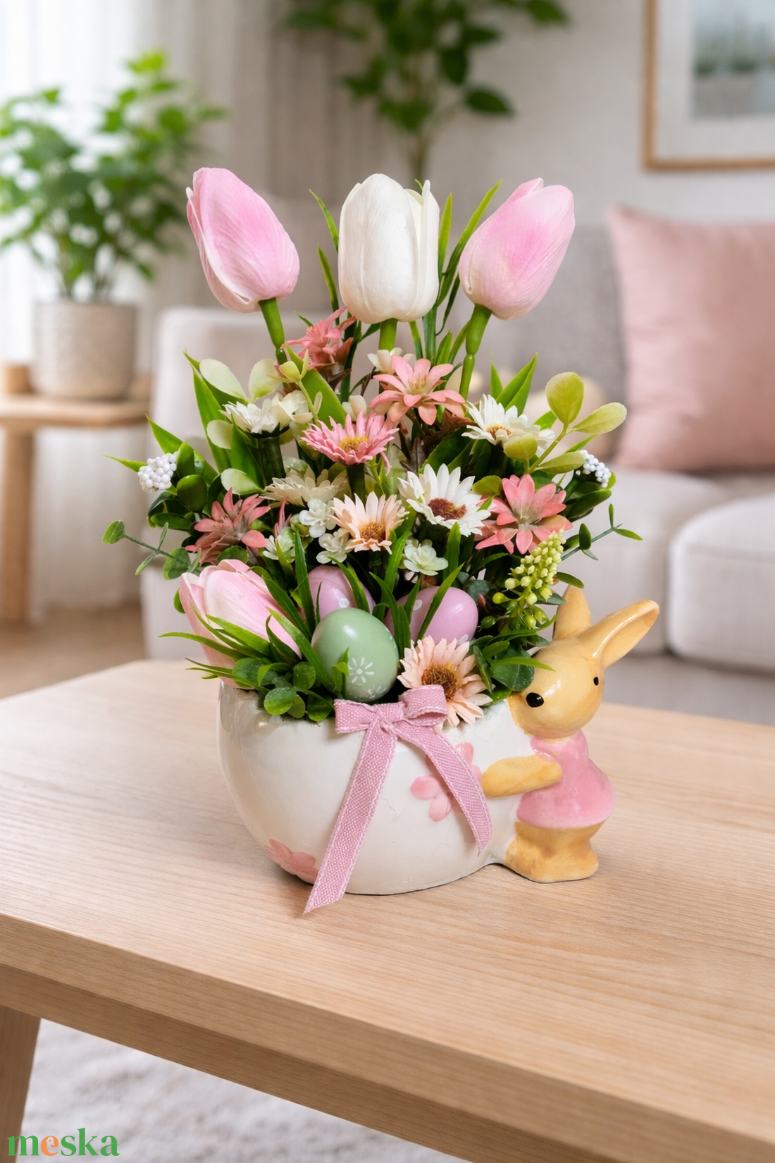 Nyuszi kaspós tavaszi asztaldísz tojásokkal - otthon & életmód - dekoráció - húsvéti asztaldíszek - Meska.hu