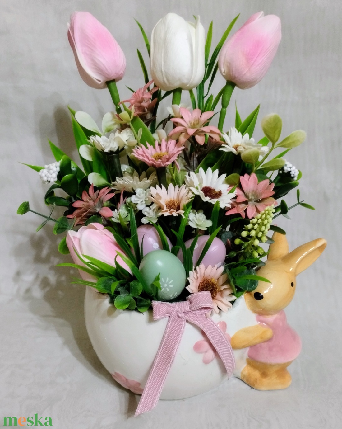 Nyuszi kaspós tavaszi asztaldísz tojásokkal - otthon & életmód - dekoráció - húsvéti asztaldíszek - Meska.hu