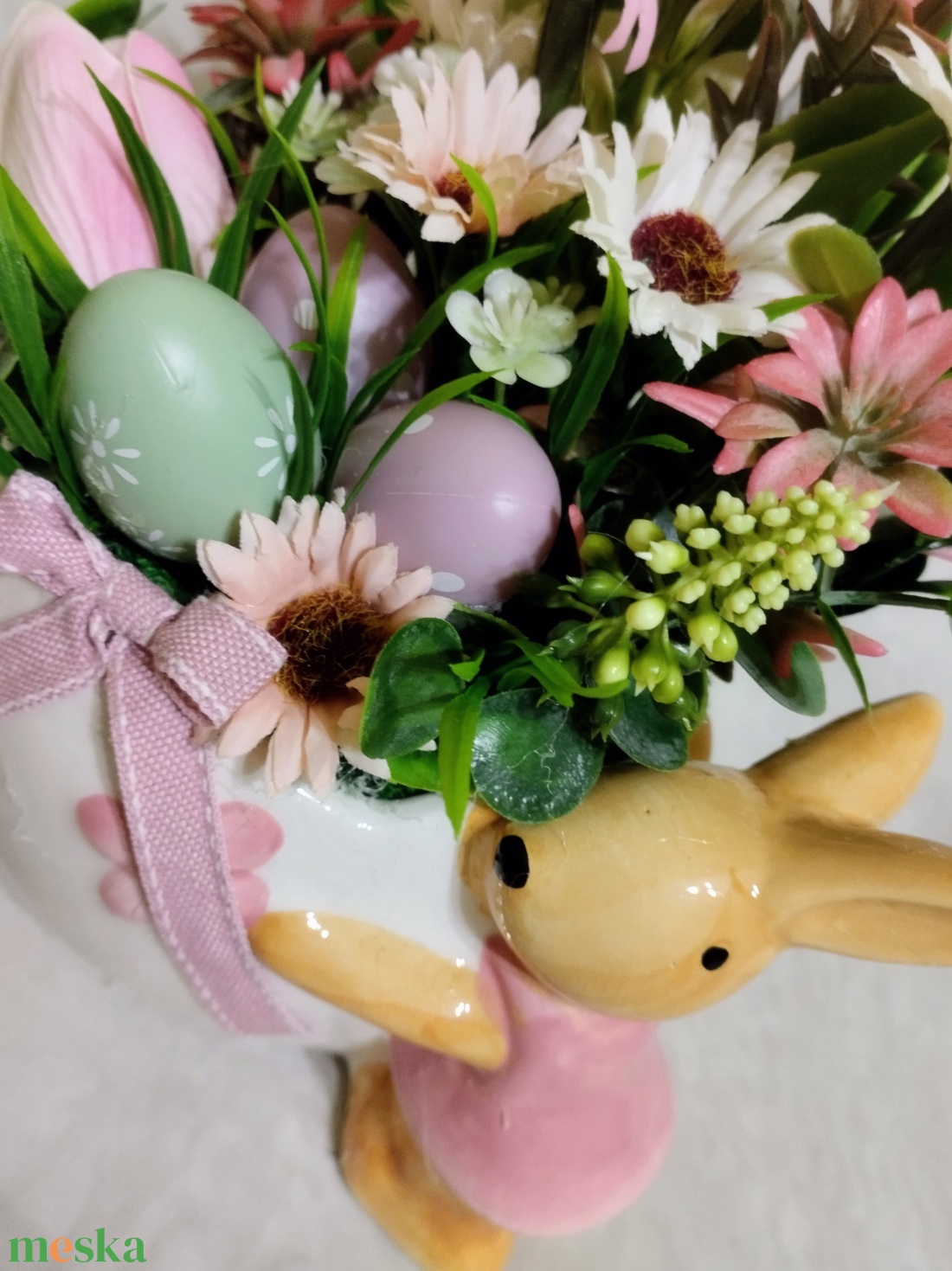 Nyuszi kaspós tavaszi asztaldísz tojásokkal - otthon & életmód - dekoráció - húsvéti asztaldíszek - Meska.hu