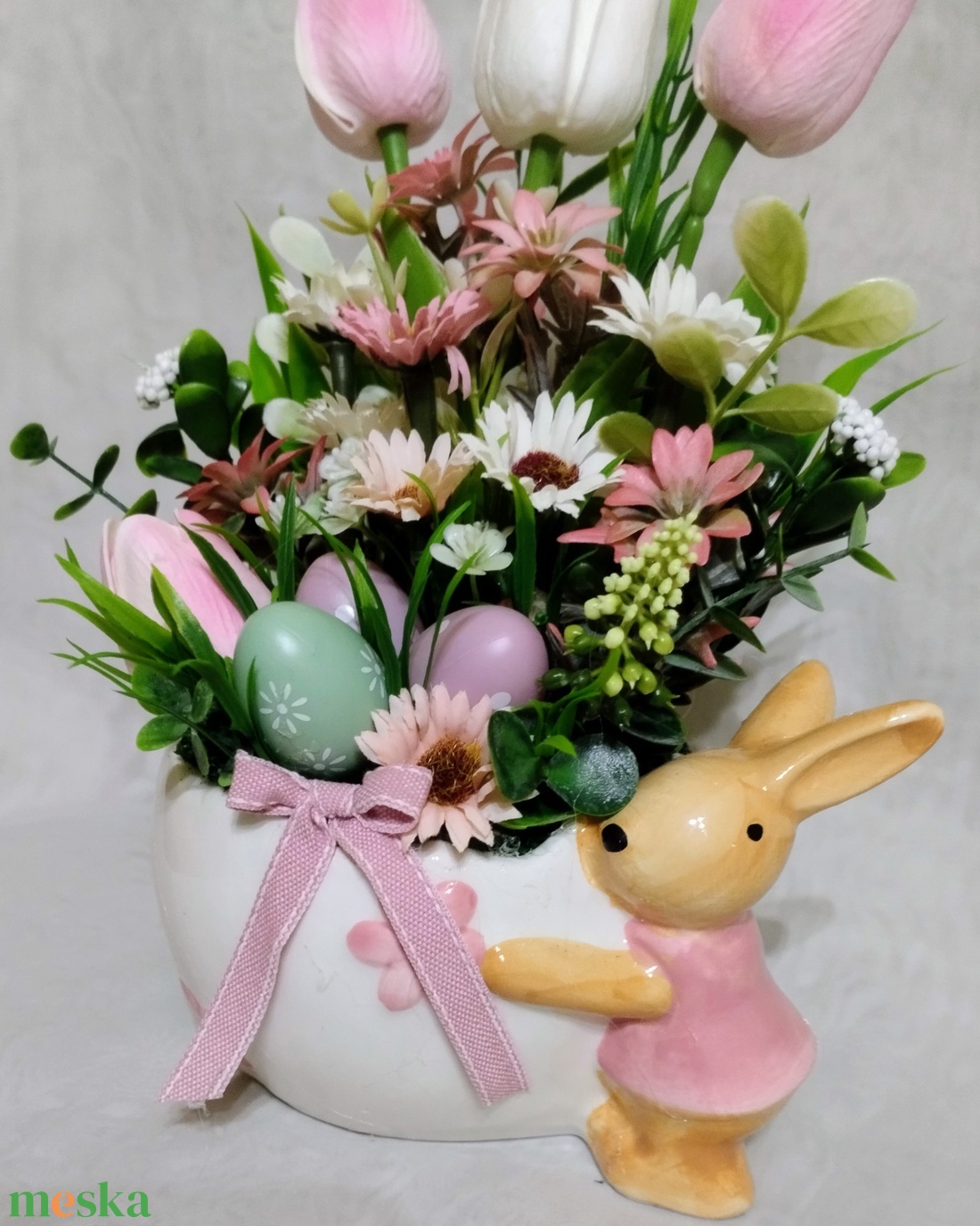 Nyuszi kaspós tavaszi asztaldísz tojásokkal - otthon & életmód - dekoráció - húsvéti asztaldíszek - Meska.hu