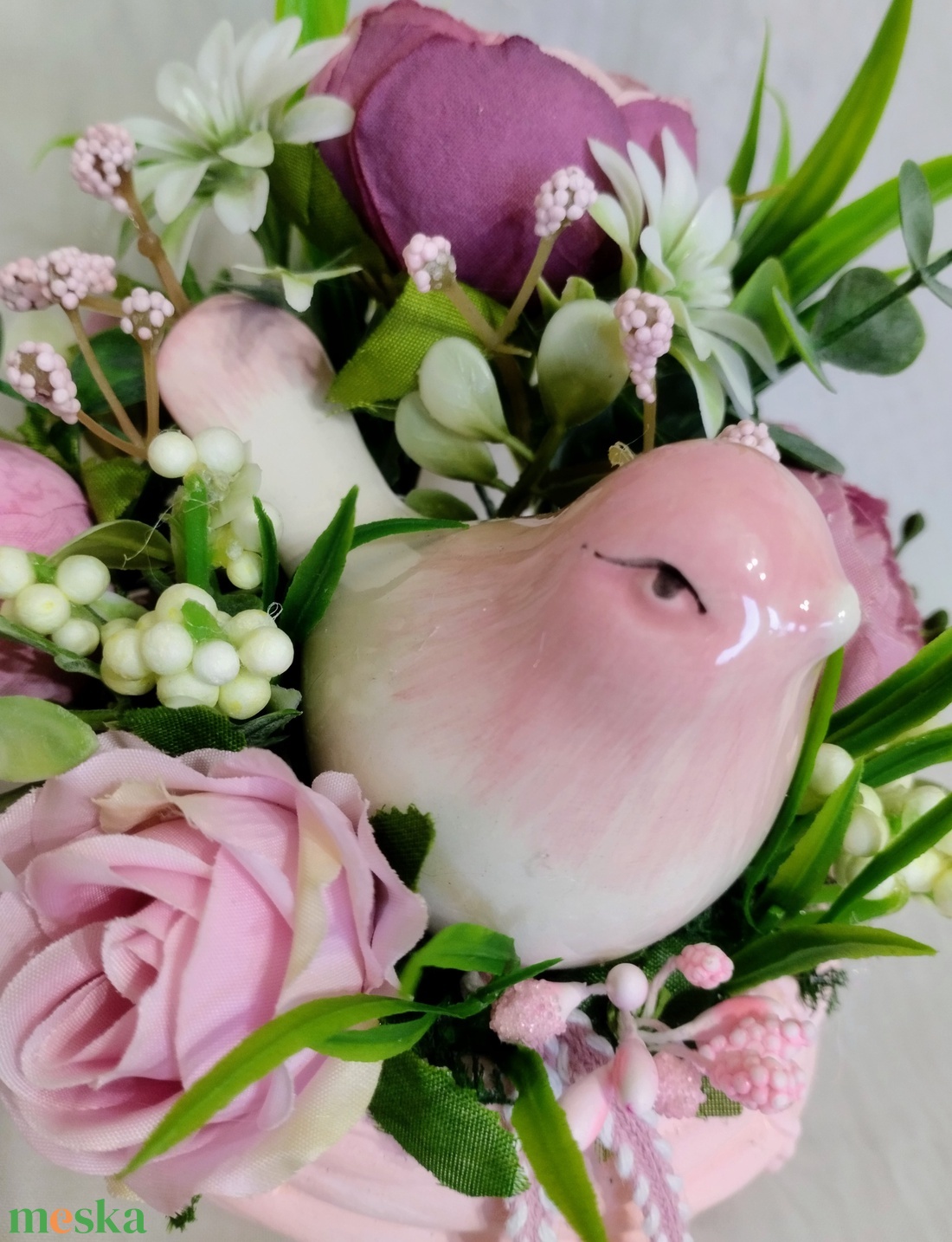 Tavaszi asztaldísz kerámia madárkával - otthon & életmód - dekoráció - asztal és polc dekoráció - asztaldísz - Meska.hu