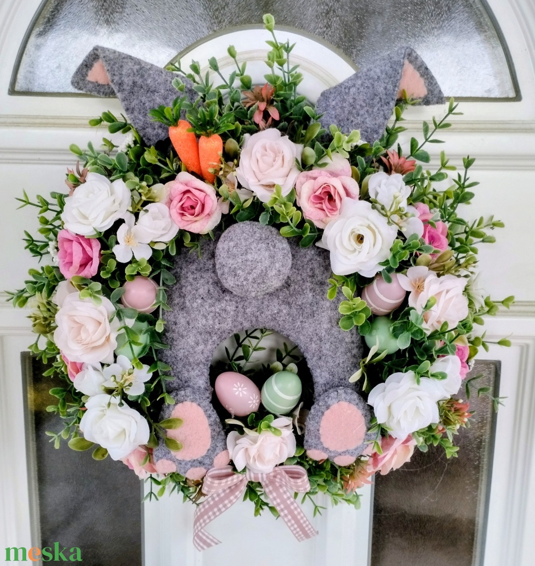 Nyuszi popós tavaszi ajtódísz (szürke) - otthon & életmód - dekoráció - ajtó- és ablak dekoráció - ajtódísz & kopogtató - Meska.hu