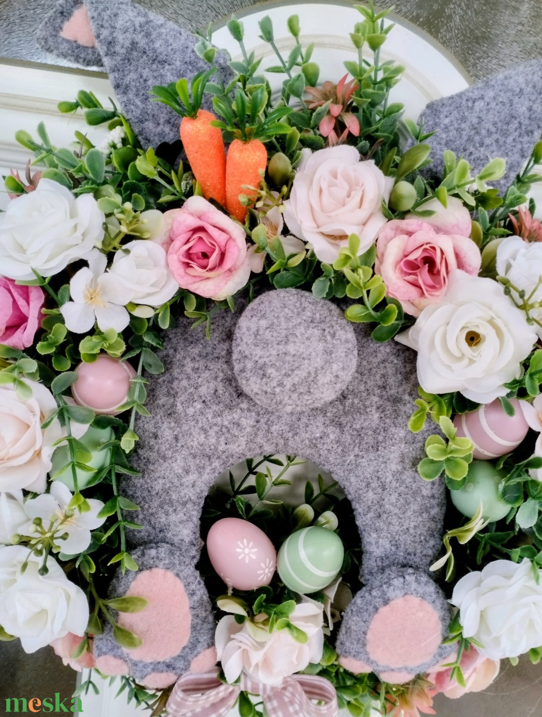 Nyuszi popós tavaszi ajtódísz (szürke) - otthon & életmód - dekoráció - ajtó- és ablak dekoráció - ajtódísz & kopogtató - Meska.hu