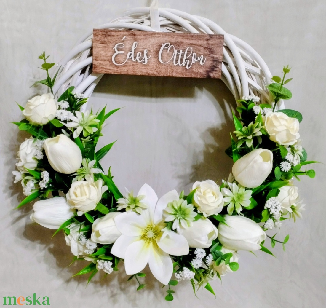 Fehér tulipános tavaszi ajtódísz  - otthon & életmód - dekoráció - ajtó- és ablak dekoráció - ajtódísz & kopogtató - Meska.hu