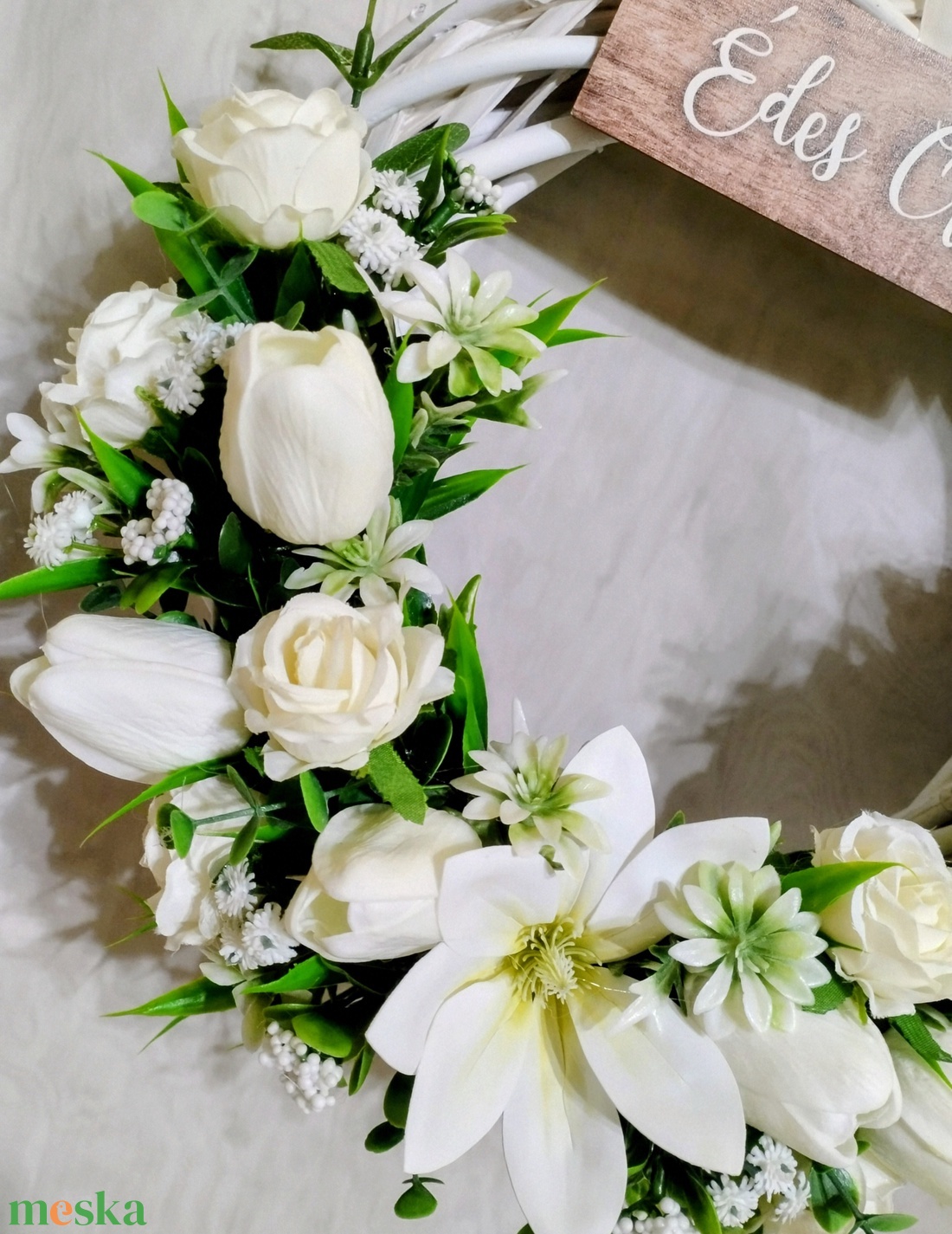 Fehér tulipános tavaszi ajtódísz  - otthon & életmód - dekoráció - ajtó- és ablak dekoráció - ajtódísz & kopogtató - Meska.hu