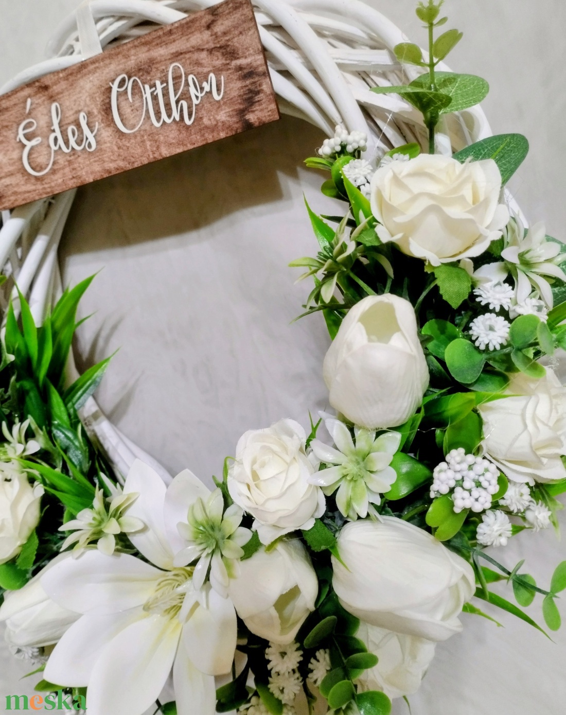 Fehér tulipános tavaszi ajtódísz  - otthon & életmód - dekoráció - ajtó- és ablak dekoráció - ajtódísz & kopogtató - Meska.hu