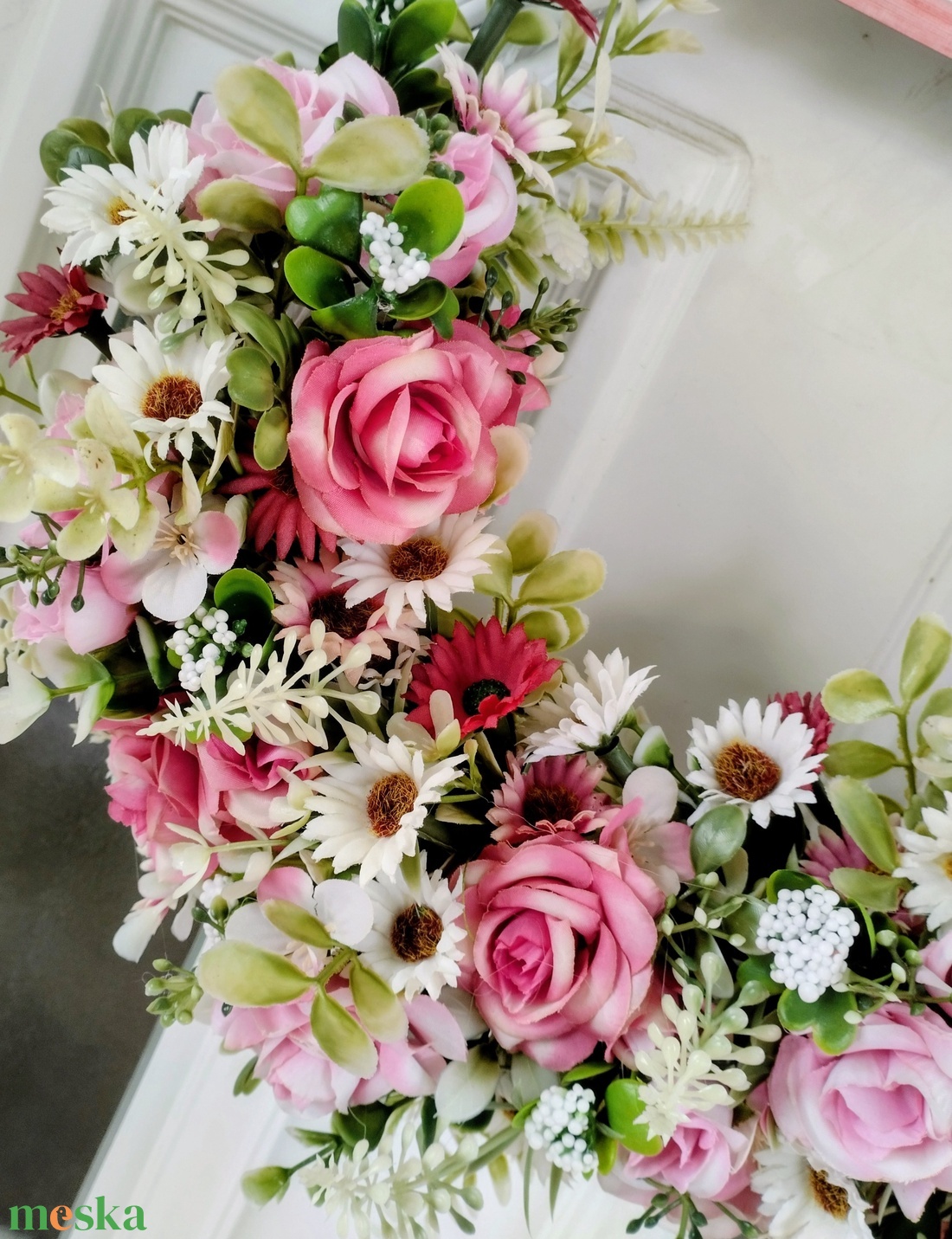 Rózsaszín virágos ajtódísz - otthon & életmód - dekoráció - ajtó- és ablak dekoráció - ajtódísz & kopogtató - Meska.hu