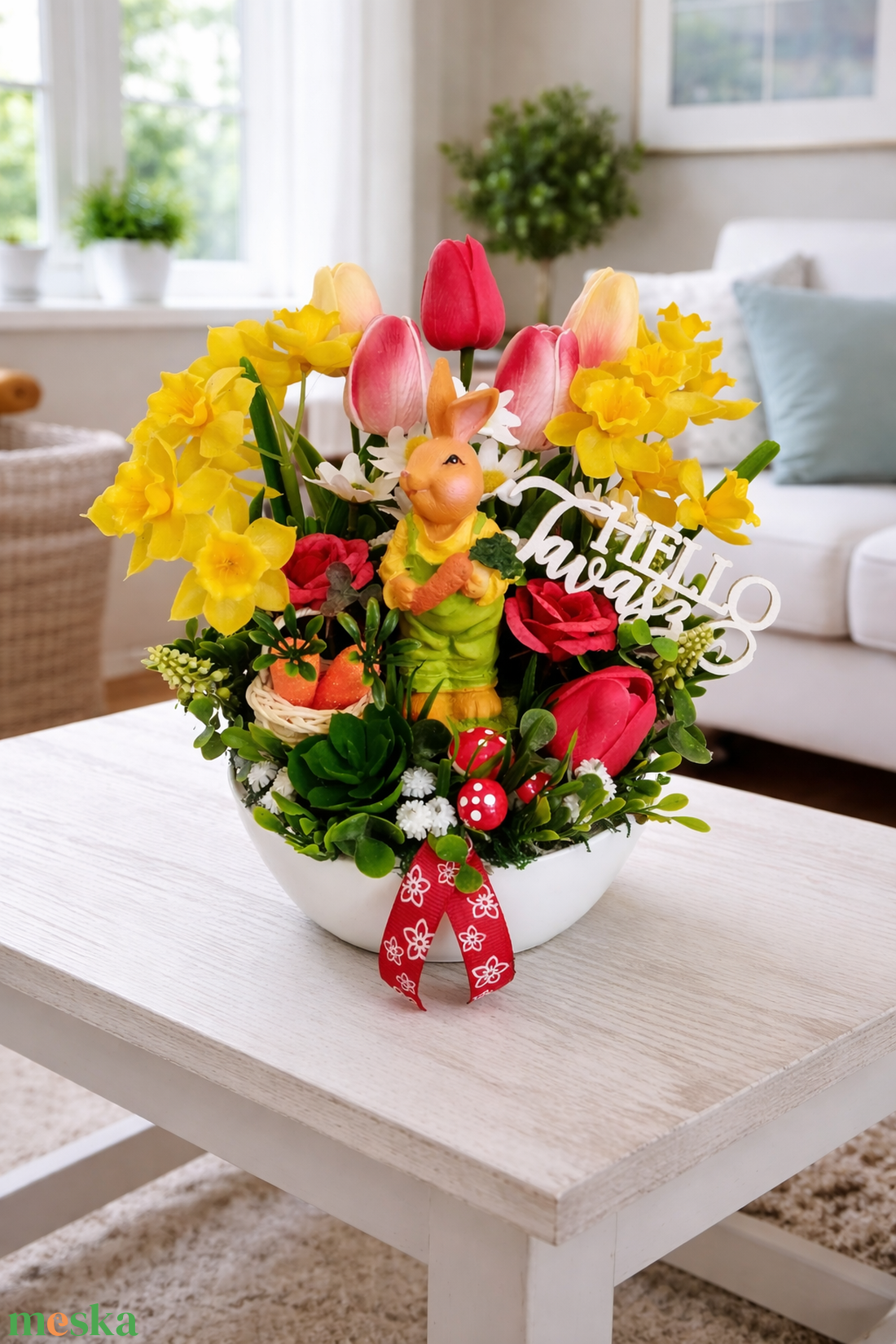 Nyúl Péter mesekertje tavaszi asztaldísz  - ünnepi díszek, dekorációk - húsvéti díszek és dekorációk - húsvéti asztaldíszek - Meska.hu