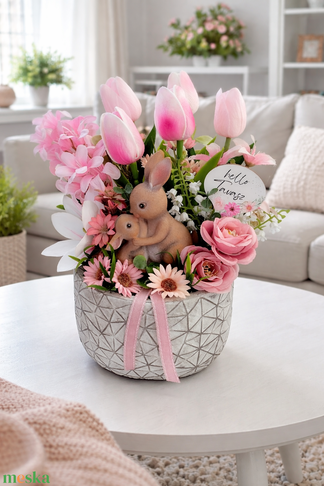 Nyuszi szeretet tavaszi asztaldísz  - ünnepi díszek, dekorációk - húsvéti díszek és dekorációk - húsvéti asztaldíszek - Meska.hu