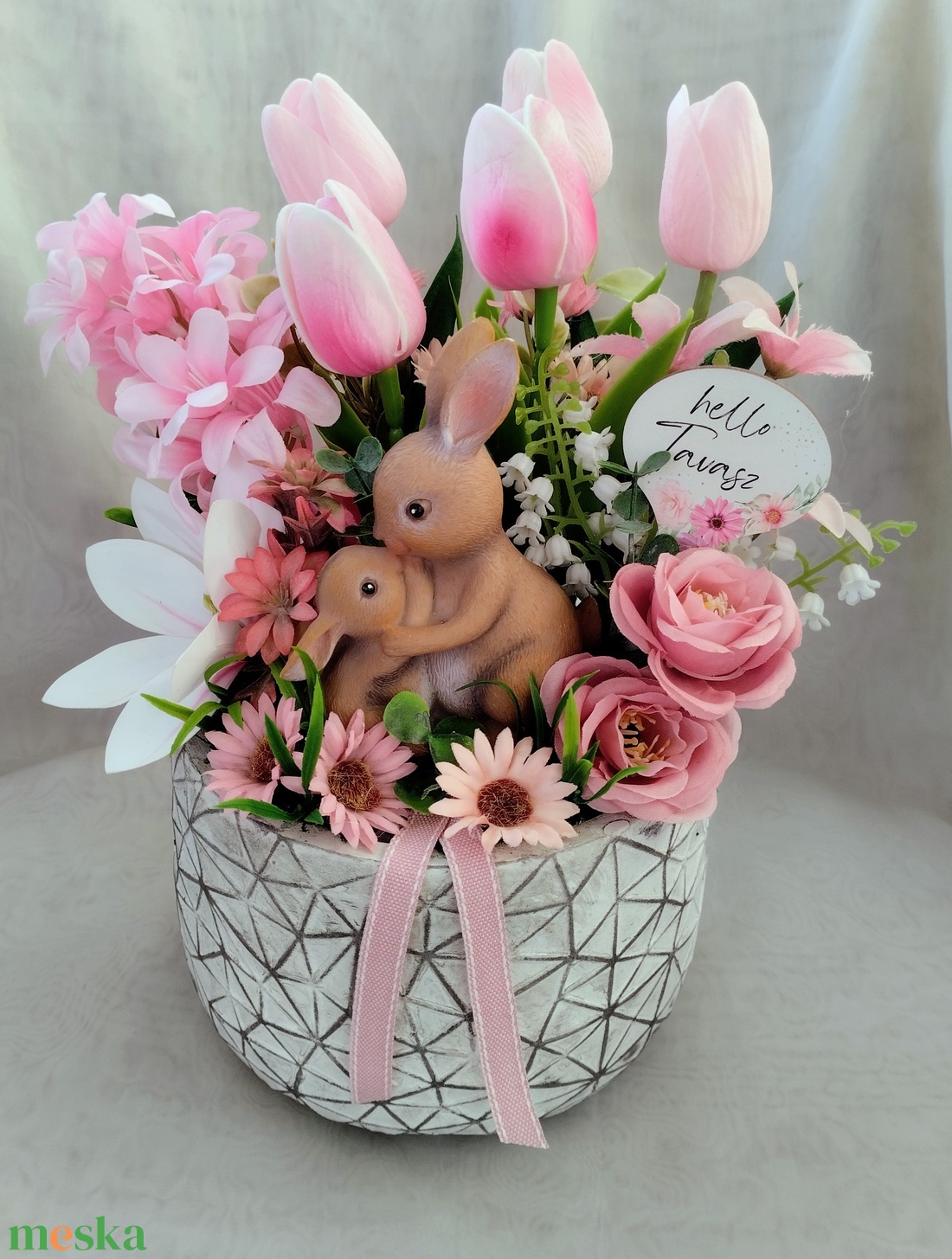 Nyuszi szeretet tavaszi asztaldísz  - ünnepi díszek, dekorációk - húsvéti díszek és dekorációk - húsvéti asztaldíszek - Meska.hu