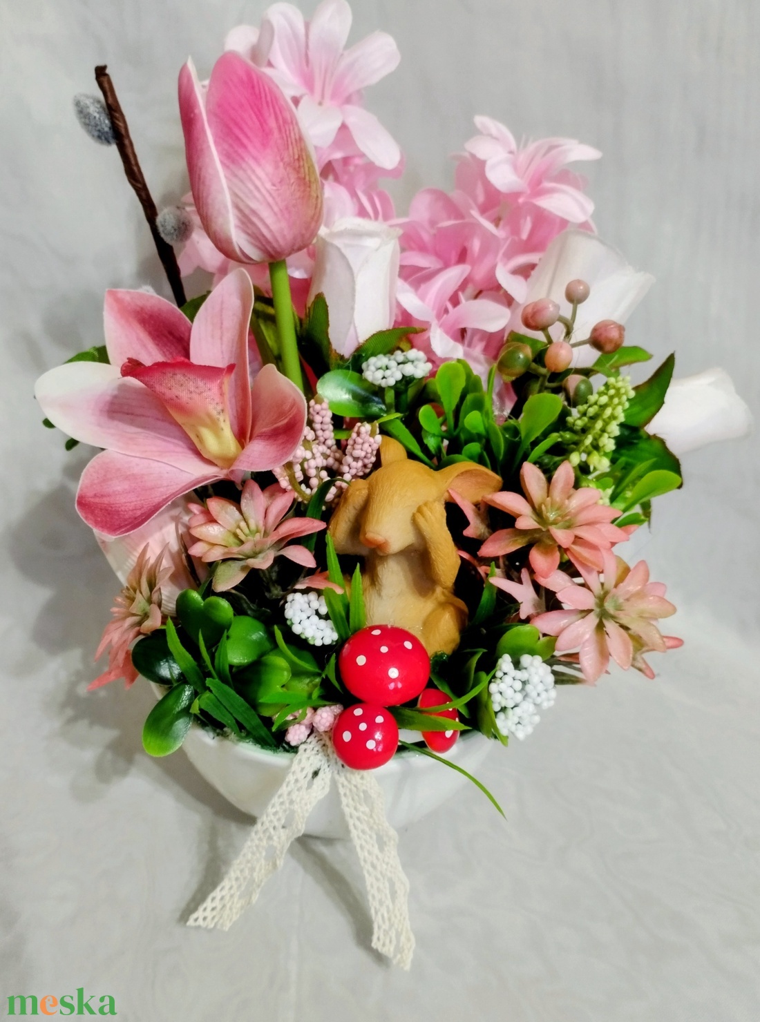 Álmodozó nyuszis tavaszi asztaldísz  - ünnepi díszek, dekorációk - húsvéti díszek és dekorációk - húsvéti asztaldíszek - Meska.hu