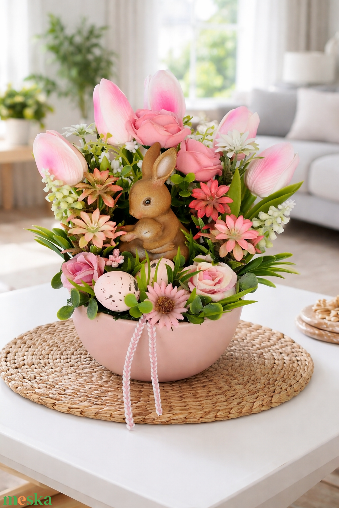 Nyuszik kertje- tavaszi asztaldísz  - ünnepi díszek, dekorációk - húsvéti díszek és dekorációk - húsvéti asztaldíszek - Meska.hu
