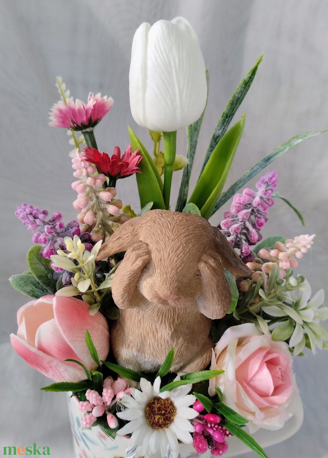 Nyuszis tavaszi asztaldísz bögrében - ünnepi díszek, dekorációk - húsvéti díszek és dekorációk - húsvéti asztaldíszek - Meska.hu