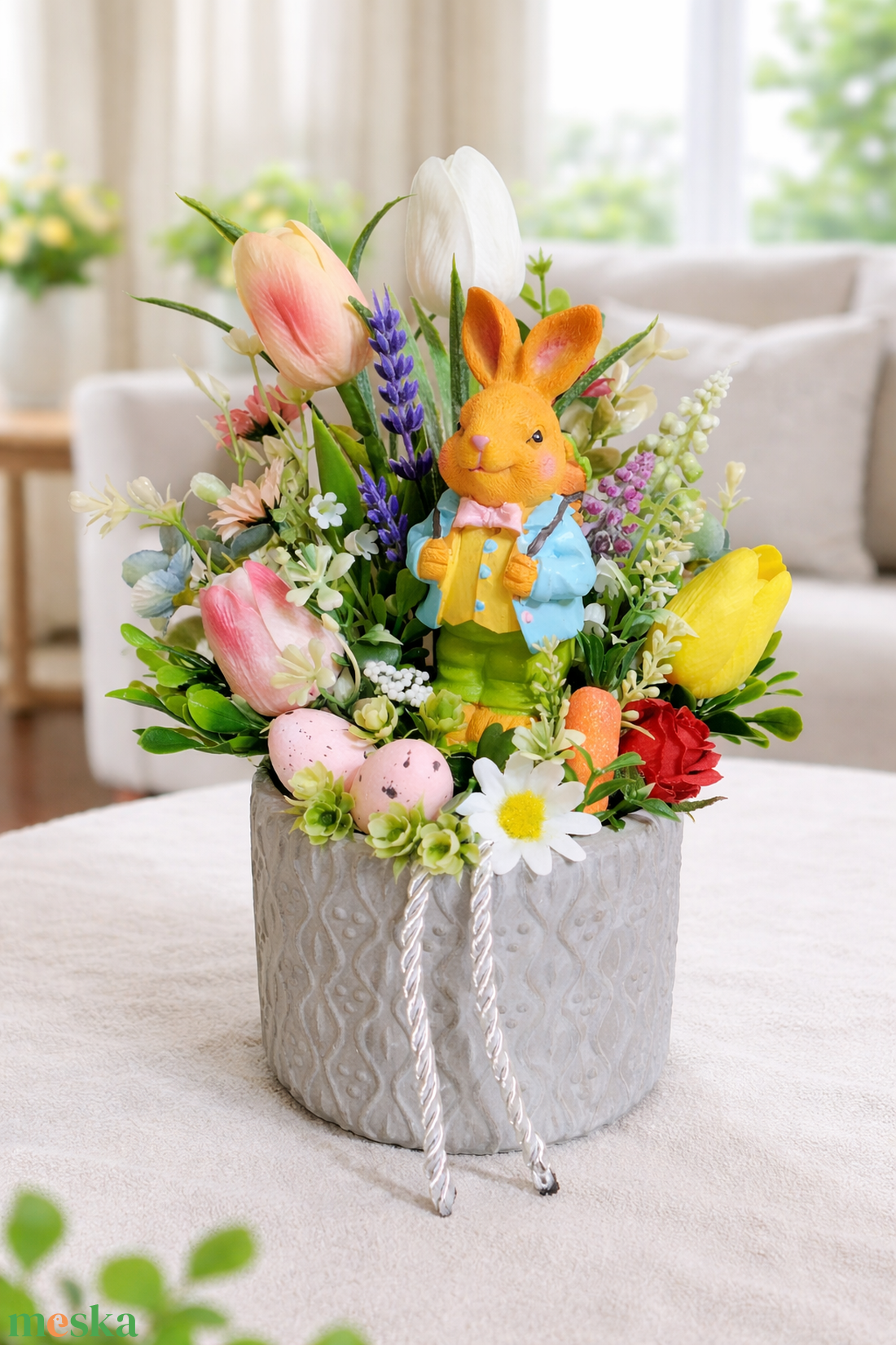 Nyúl Palkó húsvéti kalandja tavaszi asztaldísz  - ünnepi díszek, dekorációk - húsvéti díszek és dekorációk - húsvéti asztaldíszek - Meska.hu
