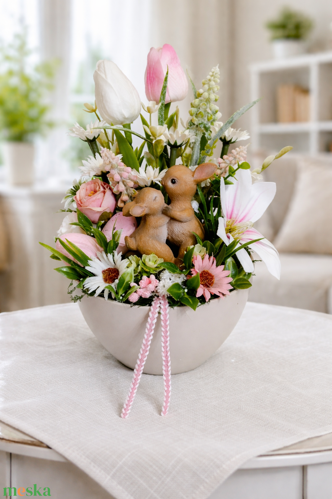 Táncoló nyuszik tavaszi asztaldísz  - ünnepi díszek, dekorációk - húsvéti díszek és dekorációk - húsvéti asztaldíszek - Meska.hu
