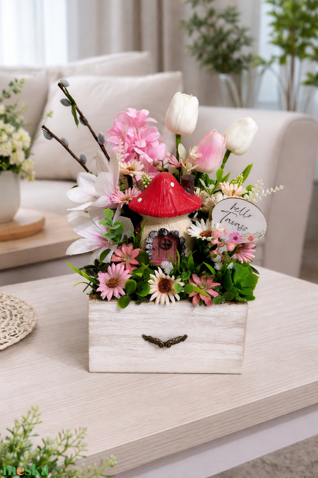 Gombaházikós tavaszi asztaldísz  - otthon & életmód - dekoráció - asztal és polc dekoráció - asztaldísz - Meska.hu