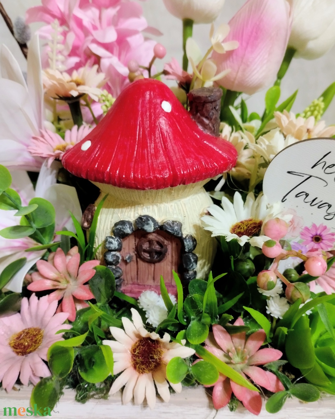 Gombaházikós tavaszi asztaldísz  - otthon & életmód - dekoráció - asztal és polc dekoráció - asztaldísz - Meska.hu