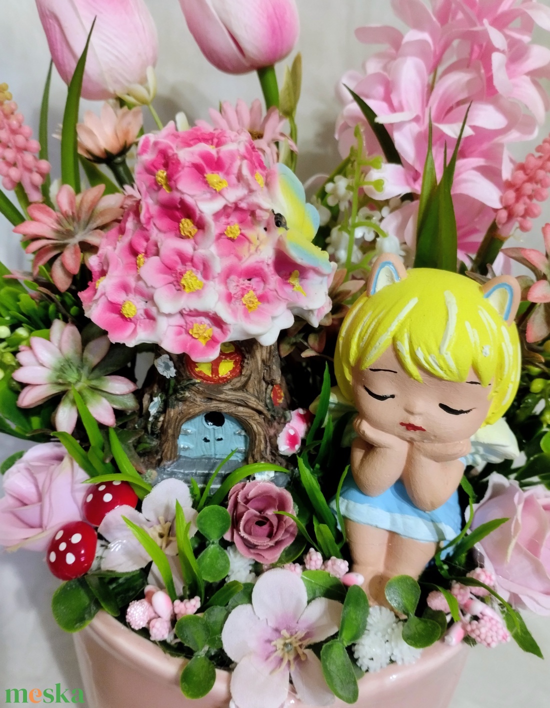 Álmodozó tündérkés tavaszi asztaldísz  - otthon & életmód - dekoráció - asztal és polc dekoráció - asztaldísz - Meska.hu
