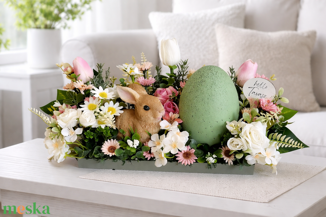 Helló Tavasz- Nyuszis asztaldísz - ünnepi díszek, dekorációk - húsvéti díszek és dekorációk - húsvéti asztaldíszek - Meska.hu