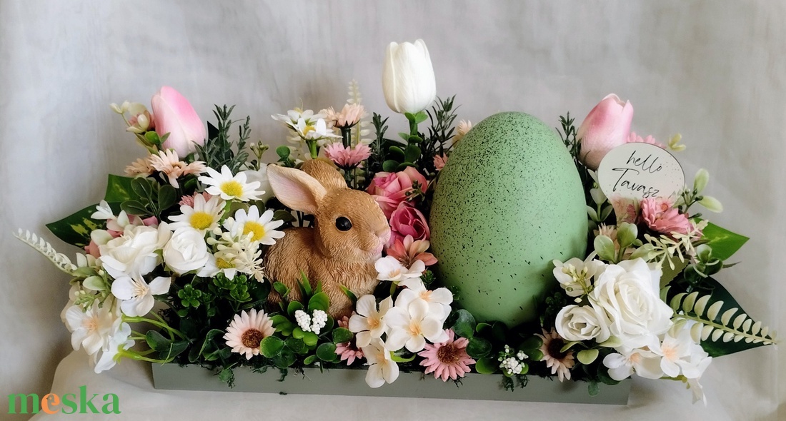 Helló Tavasz- Nyuszis asztaldísz - ünnepi díszek, dekorációk - húsvéti díszek és dekorációk - húsvéti asztaldíszek - Meska.hu