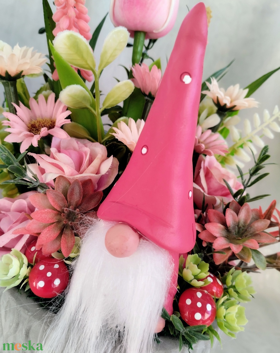 Rózsaszín manós tavaszi asztaldísz  - otthon & életmód - dekoráció - asztal és polc dekoráció - asztaldísz - Meska.hu