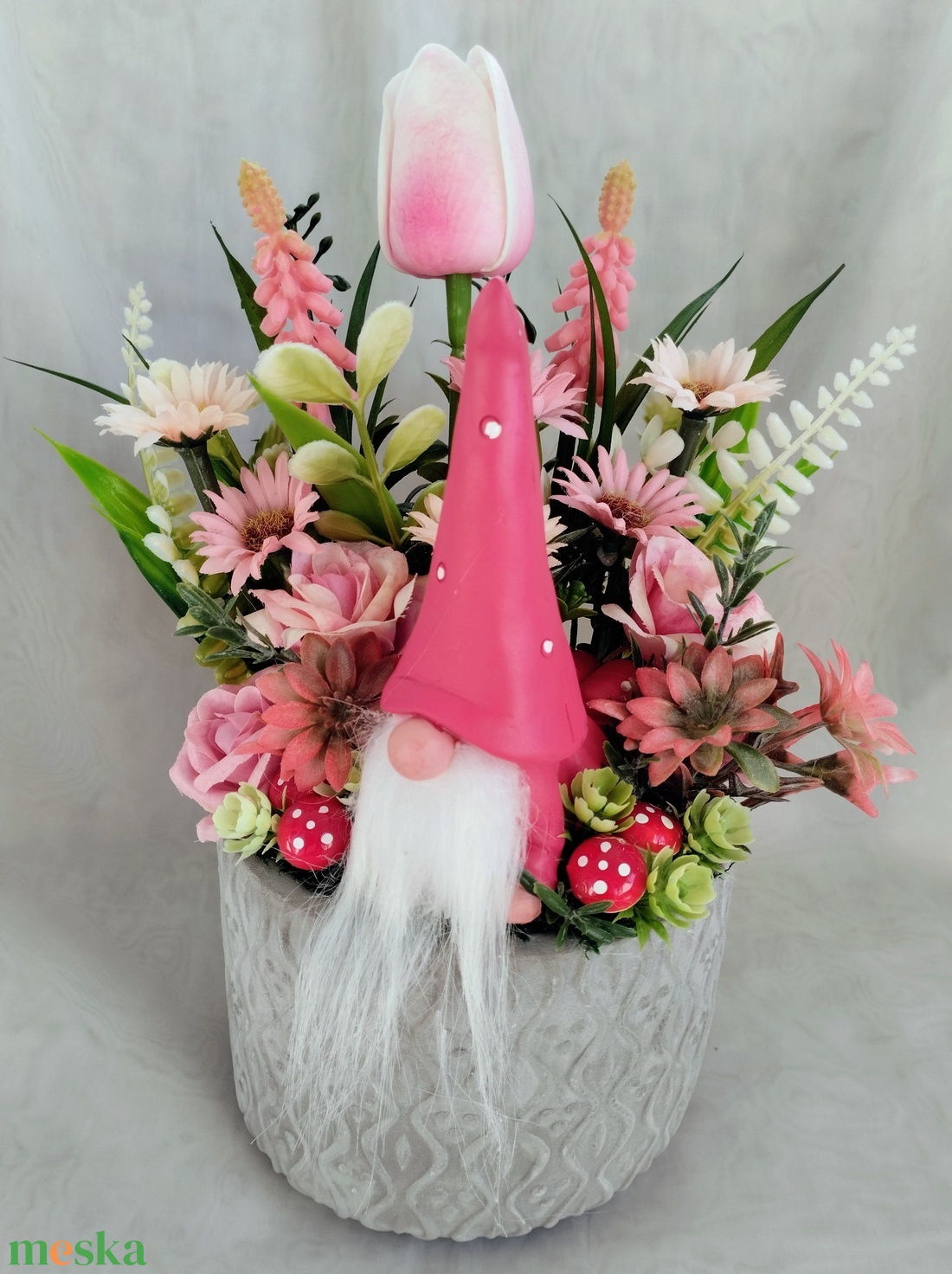 Rózsaszín manós tavaszi asztaldísz  - otthon & életmód - dekoráció - asztal és polc dekoráció - asztaldísz - Meska.hu