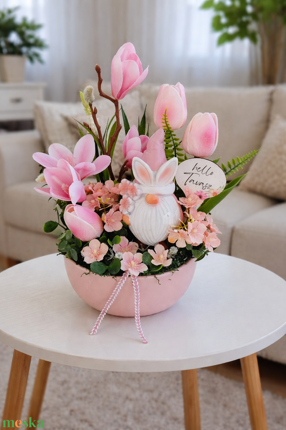 Nyuszi manós tavaszi asztaldísz  - ünnepi díszek, dekorációk - húsvéti díszek és dekorációk - húsvéti asztaldíszek - Meska.hu