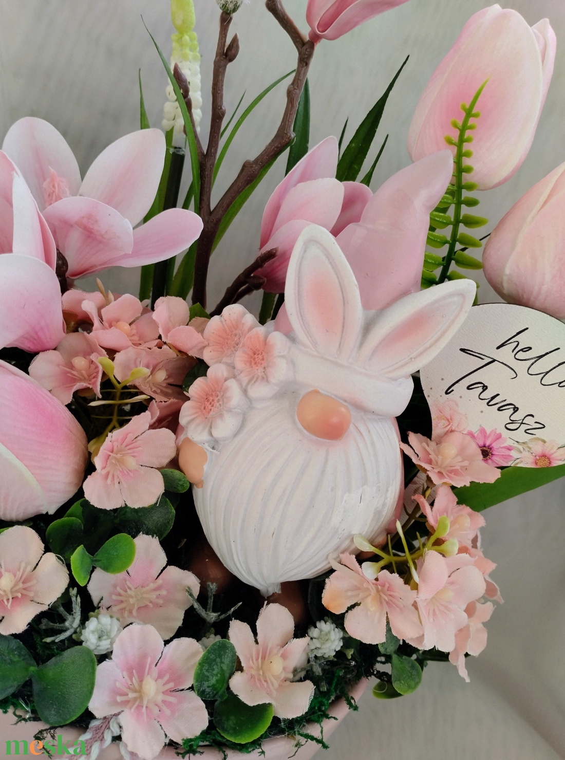 Nyuszi manós tavaszi asztaldísz  - ünnepi díszek, dekorációk - húsvéti díszek és dekorációk - húsvéti asztaldíszek - Meska.hu