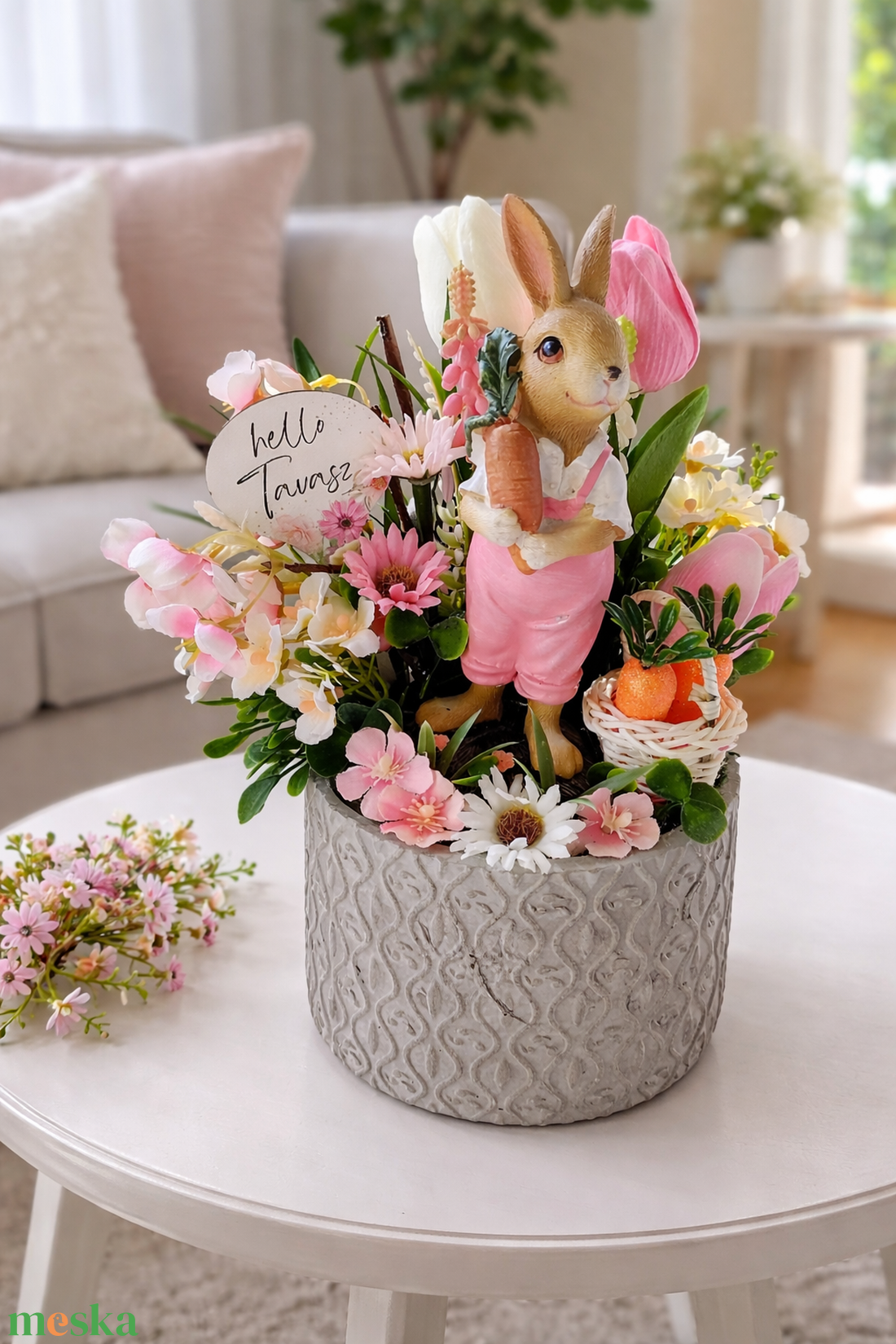 Kertész nyuszis tavaszi asztaldísz  - ünnepi díszek, dekorációk - húsvéti díszek és dekorációk - húsvéti asztaldíszek - Meska.hu