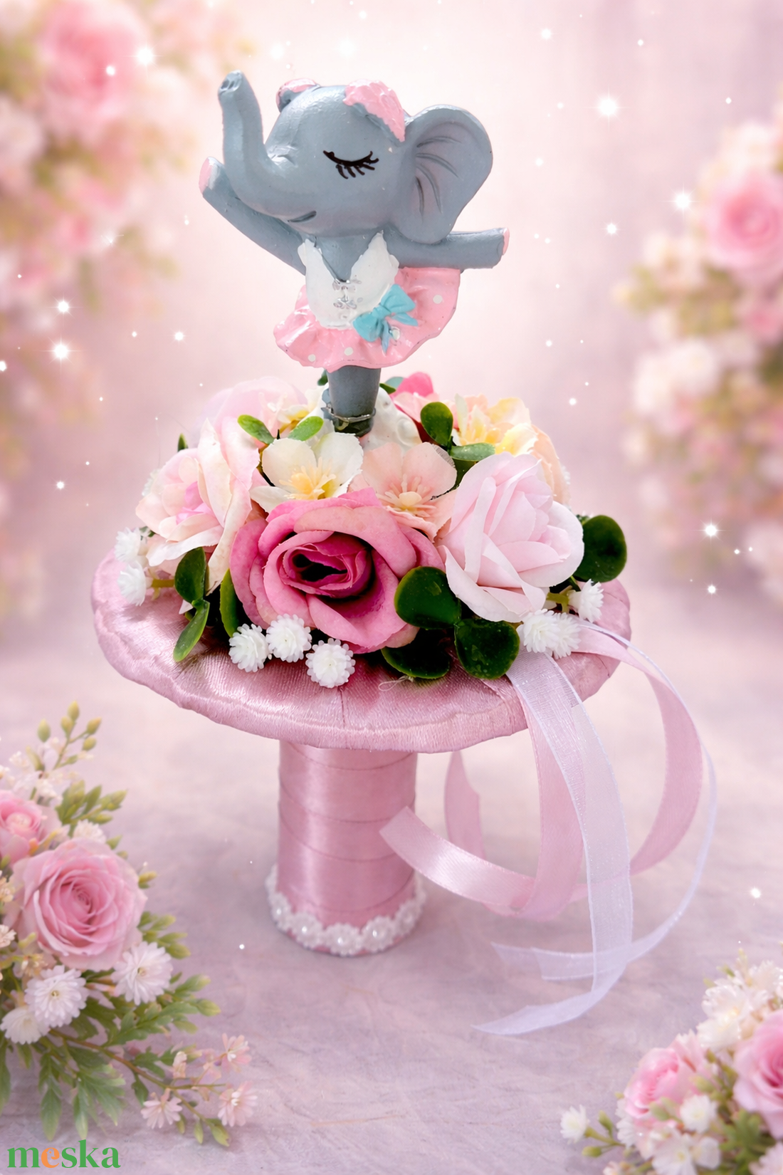 Ovis ballagási csokor elefántos balerinával  - otthon & életmód - virágdekoráció - virágok - virágcsokor - Meska.hu