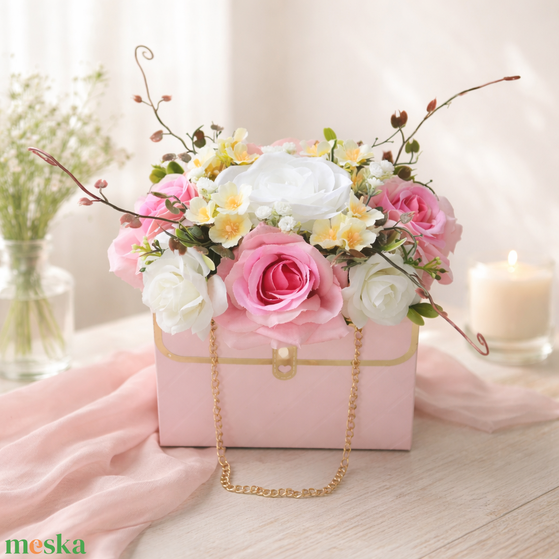 Rózsaszín táskadísz  - otthon & életmód - virágdekoráció - virágok - virágbox - Meska.hu