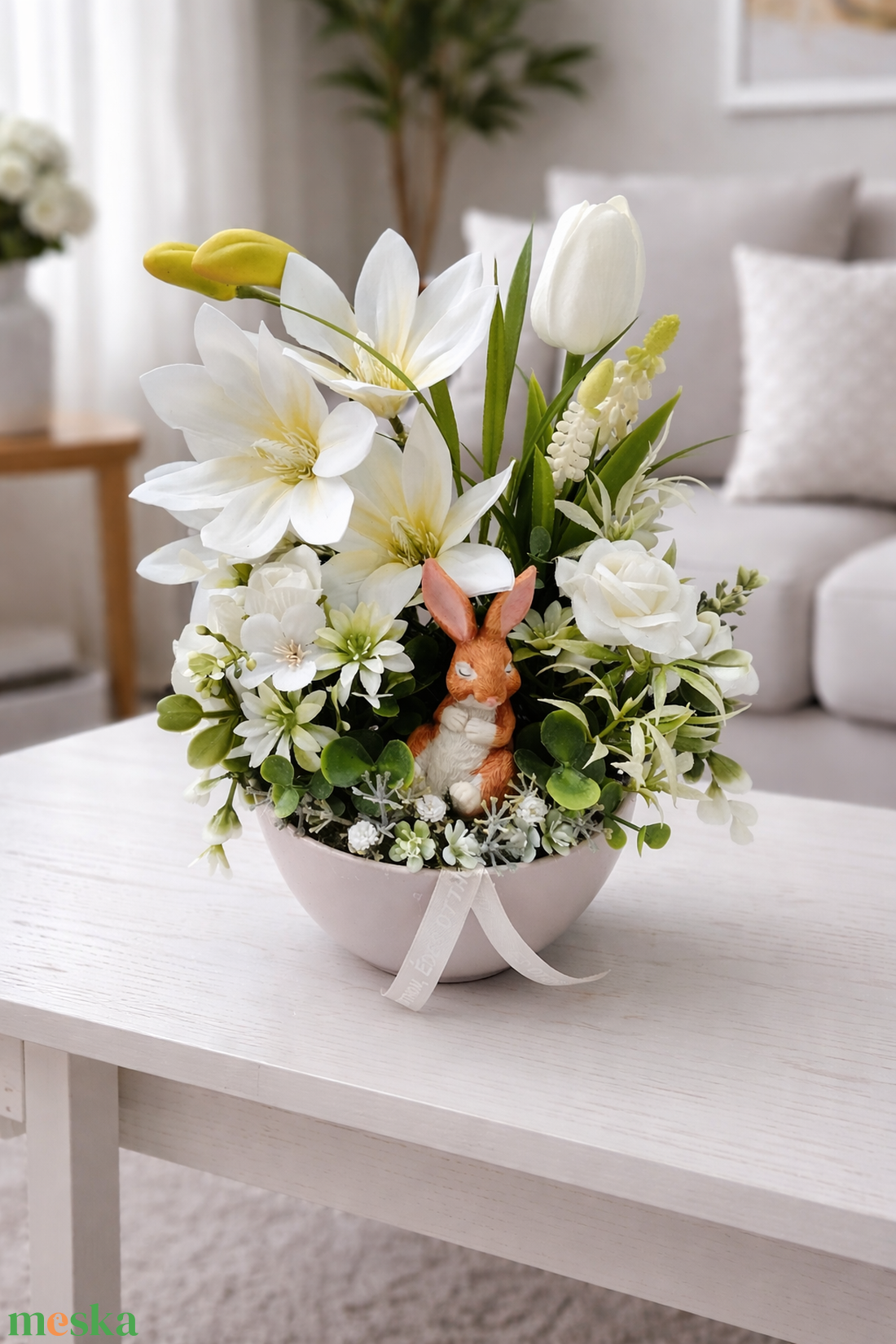 Magnóliás alvó nyuszis asztaldísz  - ünnepi díszek, dekorációk - húsvéti díszek és dekorációk - húsvéti asztaldíszek - Meska.hu